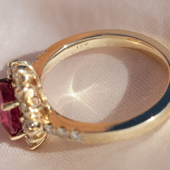 14k Solid Gold Ruby Ring with Diamond Halo - Picture 4 of 9